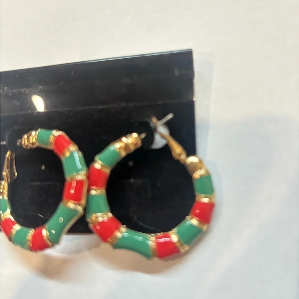 Gold and Green Hoop Earrings